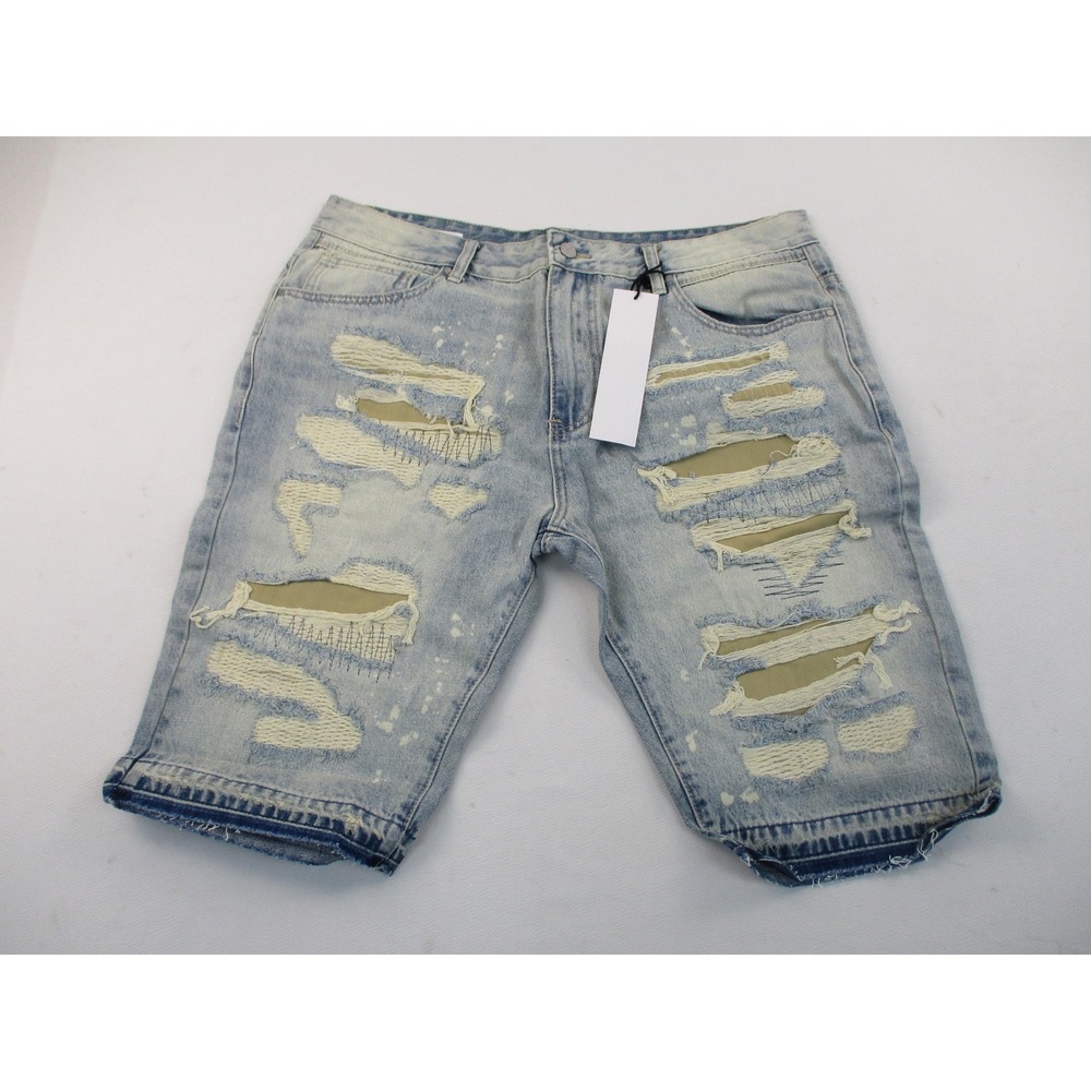 First Row Denim Shorts Men 40 Blue Distressed Streetwear Utility